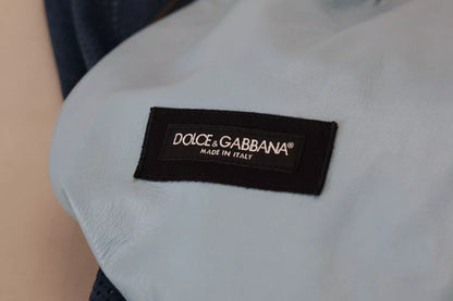 Dolce & Gabbana Blue Leather Perforated Full Zip Jacket