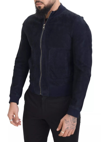 Dolce & Gabbana Dark Blue Suede Lambskin Blouson Jacket