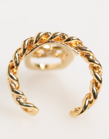 Dolce & Gabbana Gold Tone Brass Oval DG Logo Chain Adjustable Ring