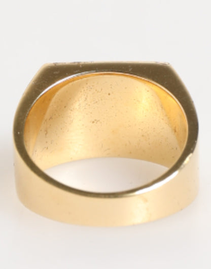 Dolce & Gabbana Gold Tone Brass Signet Square DG Logo Plaque Men Ring