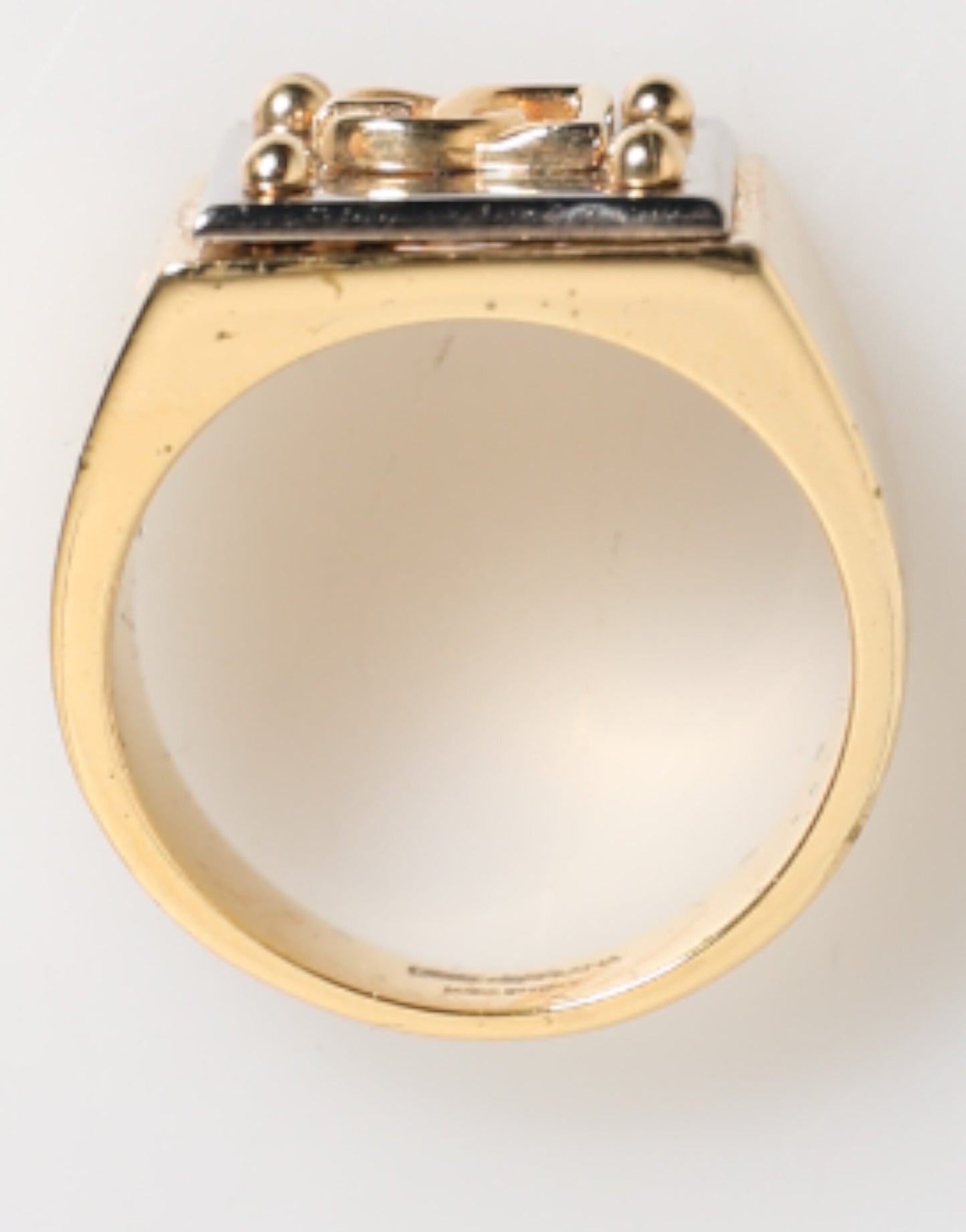 Dolce & Gabbana Gold Tone Brass Signet Square DG Logo Plaque Men Ring