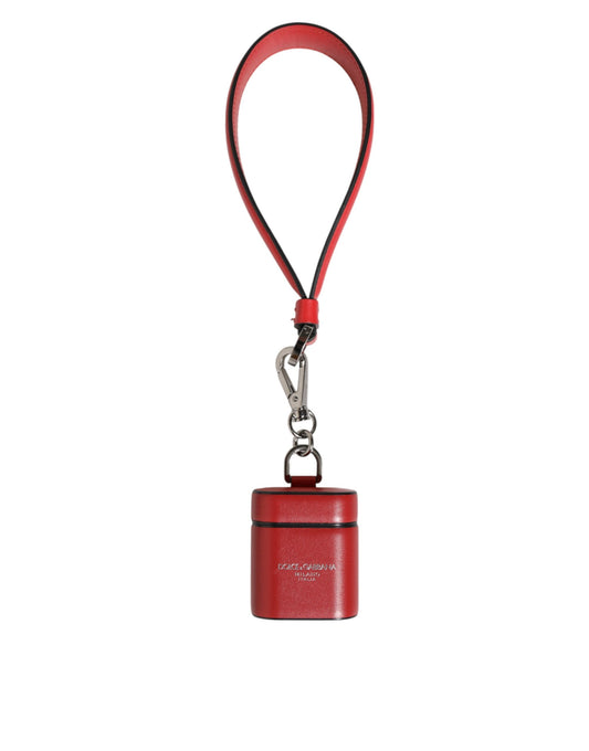 Dolce & Gabbana Red White Calfskin Leather Logo Flip Holder Airpods Case