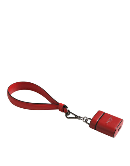 Dolce & Gabbana Red White Calfskin Leather Logo Flip Holder Airpods Case