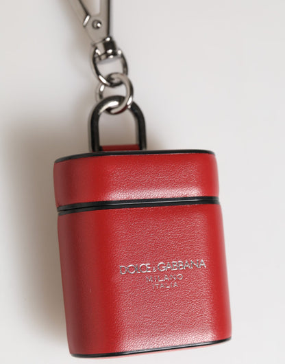Dolce & Gabbana Red White Calfskin Leather Logo Flip Holder Airpods Case
