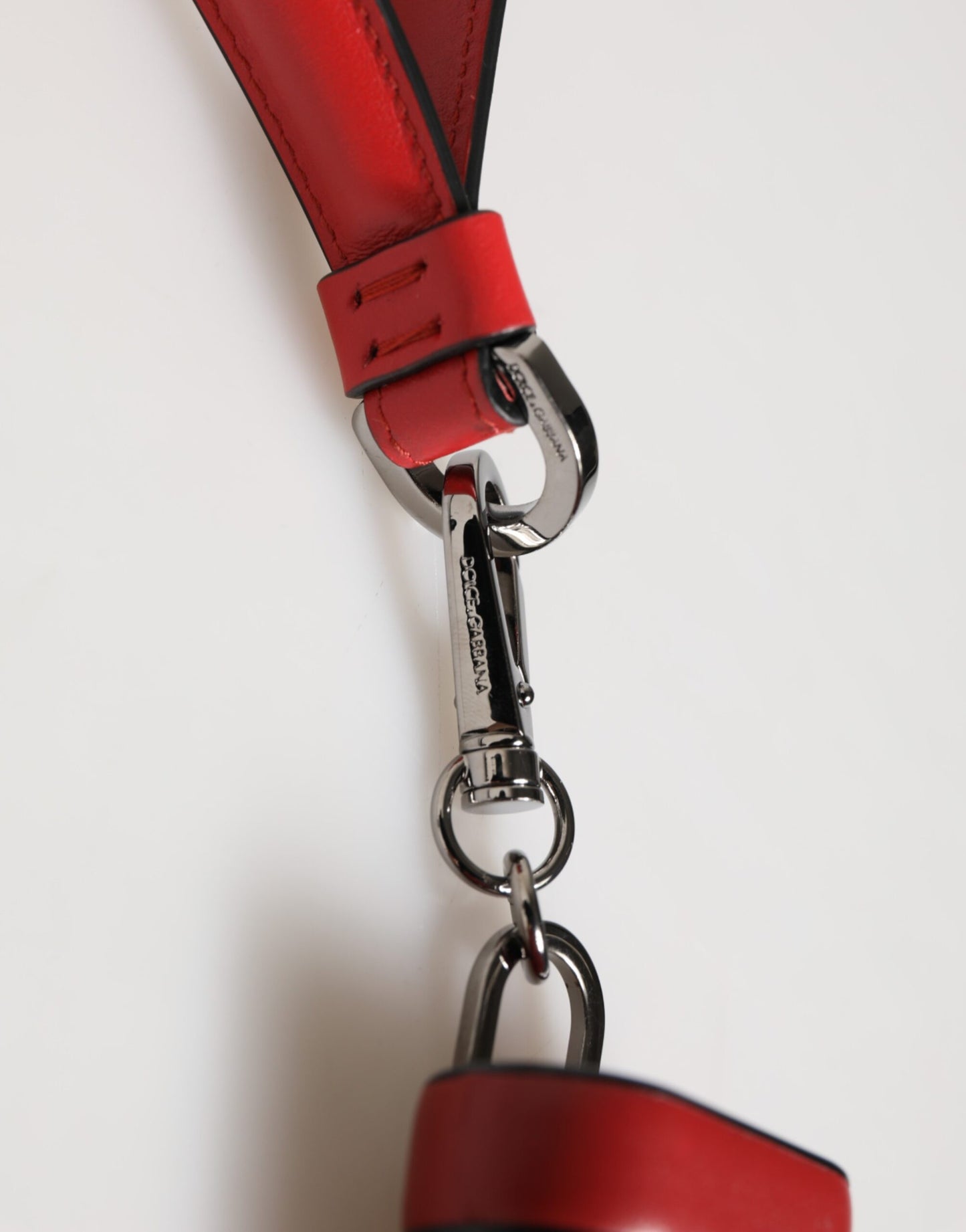 Dolce & Gabbana Red White Calfskin Leather Logo Flip Holder Airpods Case