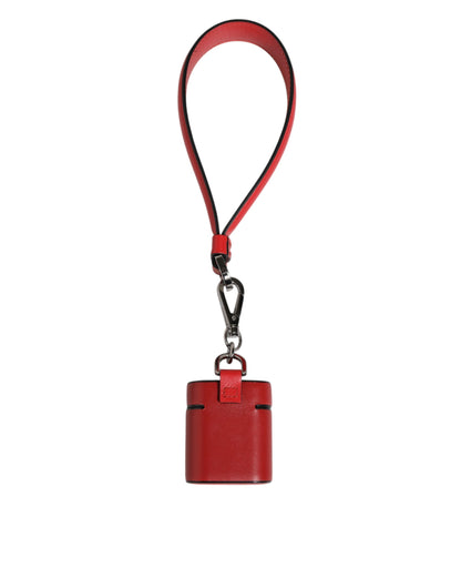 Dolce & Gabbana Red White Calfskin Leather Logo Flip Holder Airpods Case