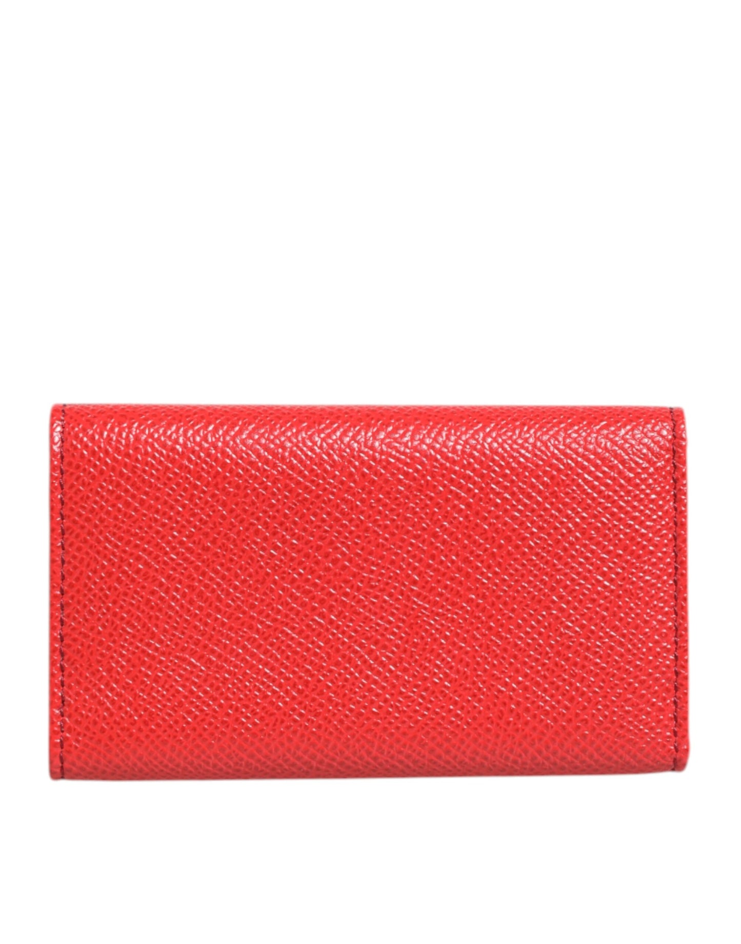 Dolce & Gabbana Red Leather Silver Metal Logo Plaque Trifold  Key Holder