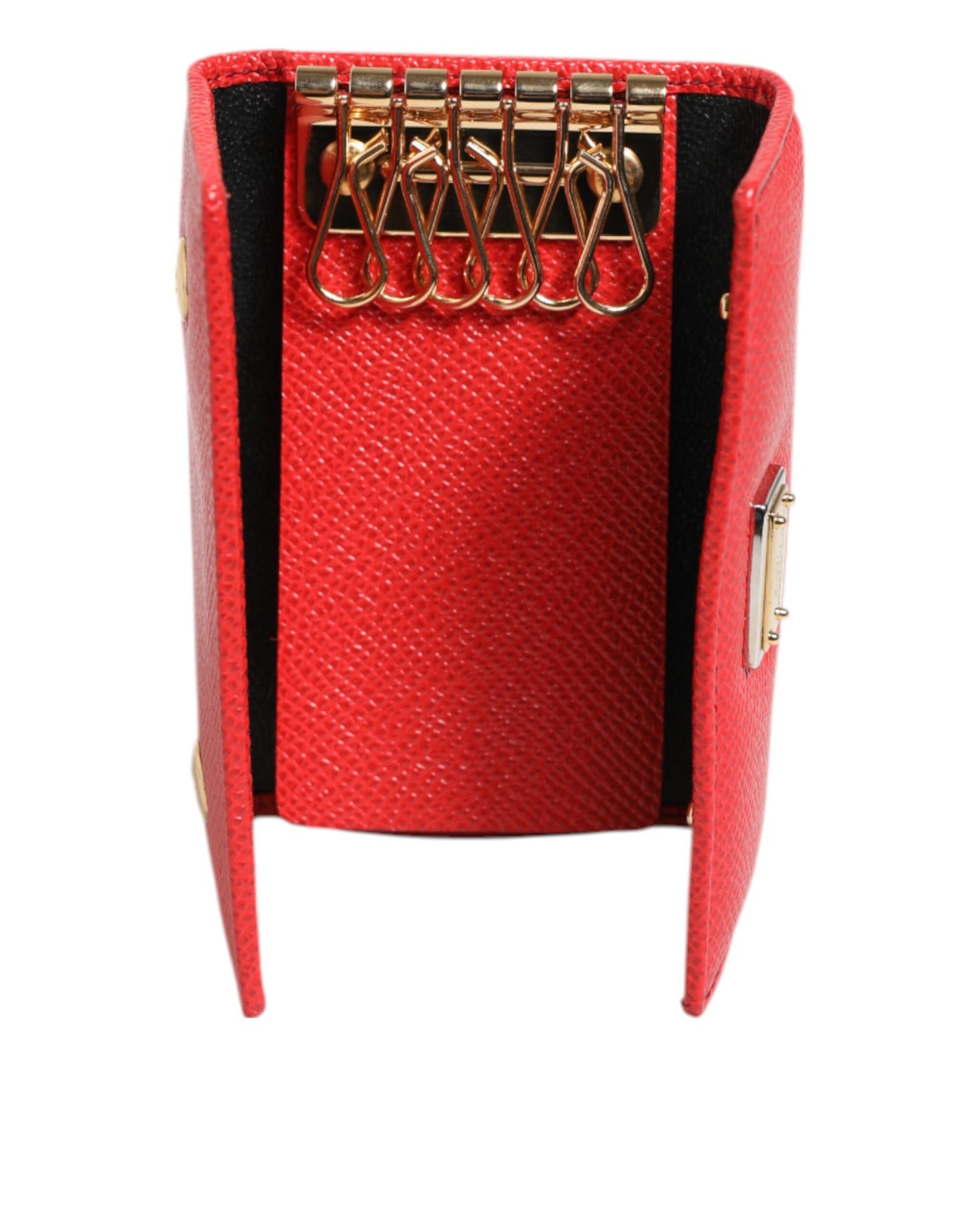 Dolce & Gabbana Red Leather Silver Metal Logo Plaque Trifold  Key Holder