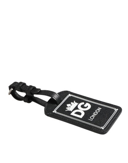 Dolce & Gabbana Black Textured Leather DG Logo Travel Luggage Tag Keyring