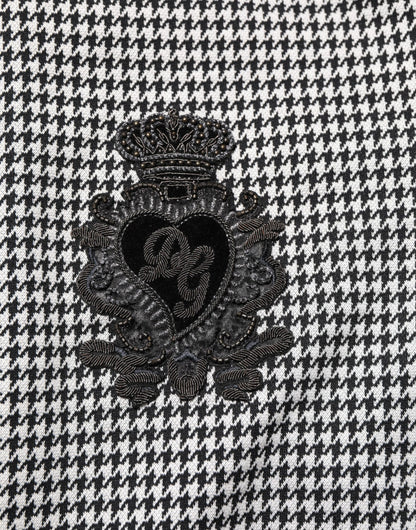 Dolce & Gabbana Black White Houndstooth Wool Crest Jacket Sweater