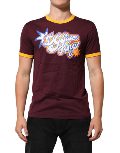 Dolce & Gabbana Burgundy Cotton DG Super King Logo T-Shirt