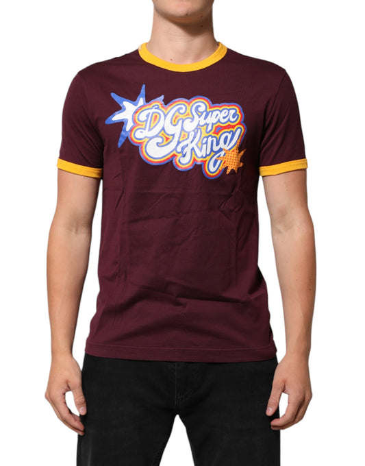 Dolce & Gabbana Burgundy Cotton DG Super King Logo T-Shirt