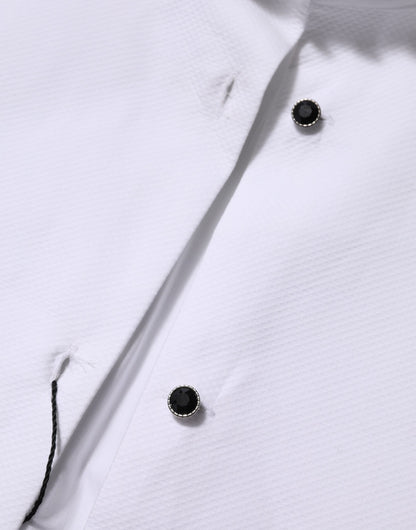 Dolce & Gabbana White Cotton Tuxedo Bib Long Sleeve Dress Shirt