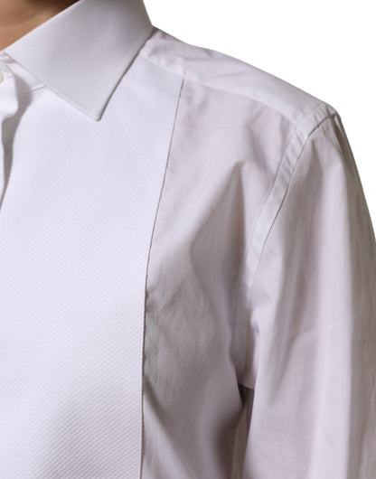 Dolce & Gabbana White Cotton Tuxedo Bib Long Sleeve Dress Shirt