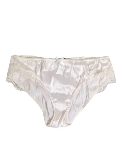 Dolce & Gabbana Ivory White Silk Satin Lace Trim Panty  Underwear