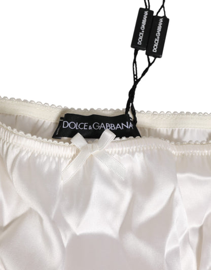 Dolce & Gabbana Ivory White Silk Satin Lace Trim Panty  Underwear