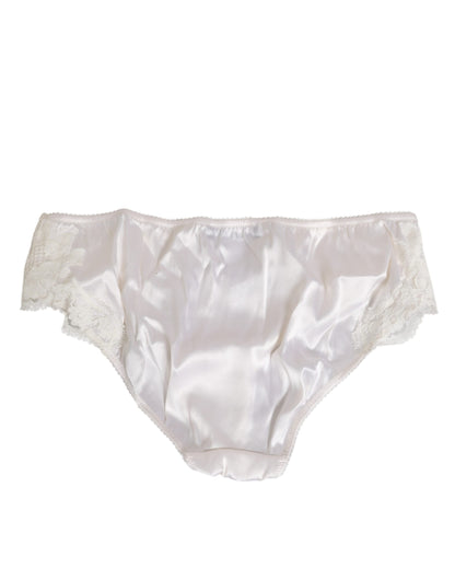 Dolce & Gabbana Ivory White Silk Satin Lace Trim Panty  Underwear