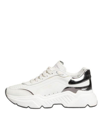 Dolce & Gabbana White Silver DAYMASTER Leather Sneakers Men Shoes