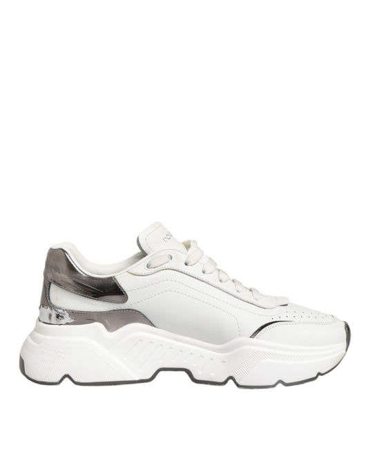 Dolce & Gabbana White Silver DAYMASTER Leather Sneakers Men Shoes