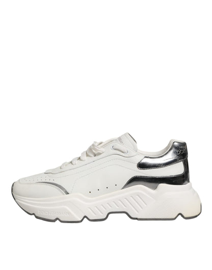 Dolce & Gabbana White Silver DAYMASTER Leather Men Sneakers Shoes