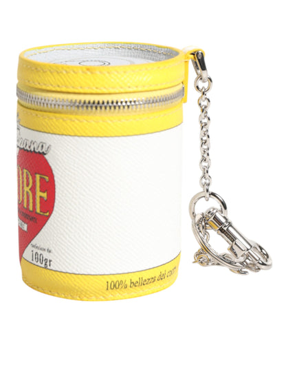 Dolce & Gabbana Amore Leather Yellow Bag Charm Coin Case Keychain Keyring