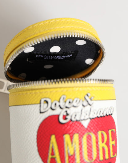 Dolce & Gabbana Amore Leather Yellow Bag Charm Coin Case Keychain Keyring