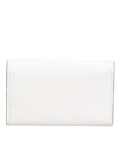 Dolce & Gabbana White Leather Card Case Holder Wallet Gold Logo Plate  Key Holder
