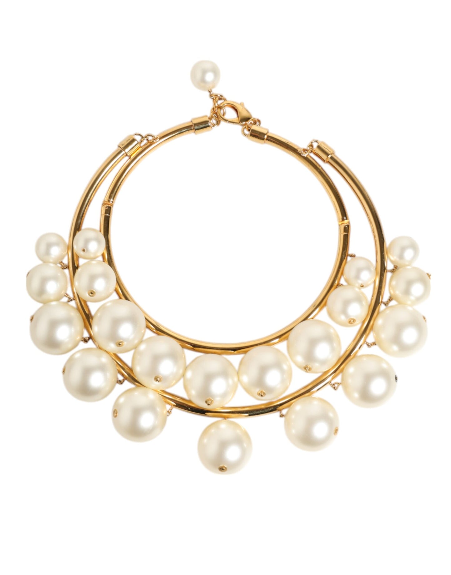 Dolce & Gabbana Gold Brass Faux Pearl Crystal Statement Luxury Jewelry Necklace