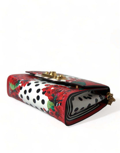 Dolce & Gabbana Red Floral Polka Dot Print Leather Chain DG Logo Shoulder  Bag