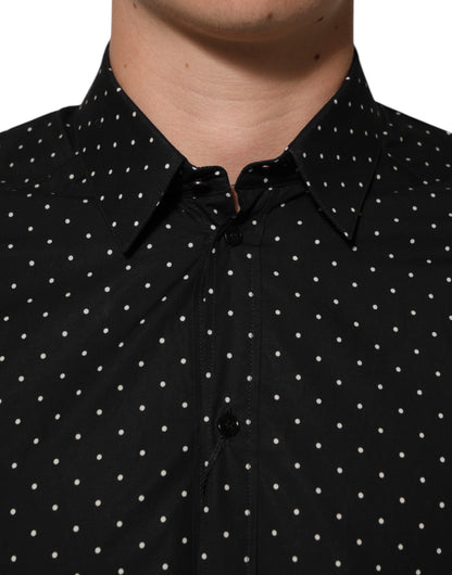 Dolce & Gabbana Black Polka Dot Cotton GOLD Men Formal Dress Shirt