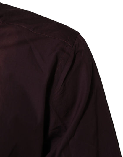 Dolce & Gabbana Maroon Cotton Collared GOLD Formal Dress Shirt