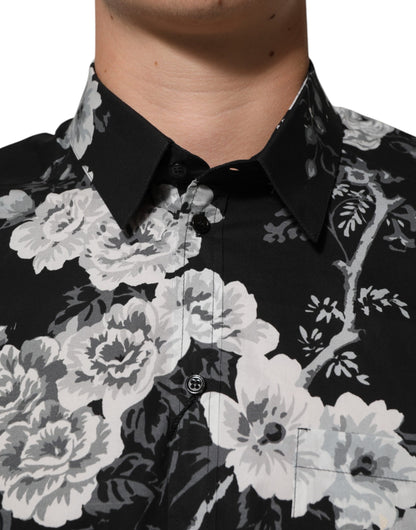 Dolce & Gabbana Black Floral Collared GOLD Casual Polo Shirt