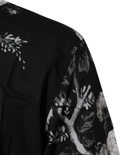Dolce & Gabbana Black Floral Collared GOLD Casual Polo Shirt