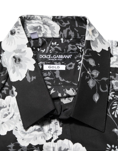 Dolce & Gabbana Black Floral Collared GOLD Casual Polo Shirt