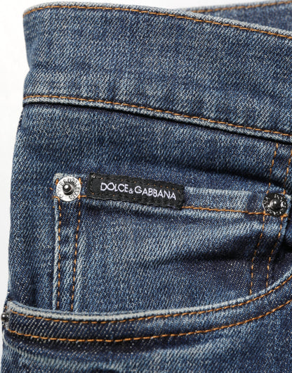 Dolce & Gabbana Blue Rabbit Embroidery Slim Men Denim Jeans