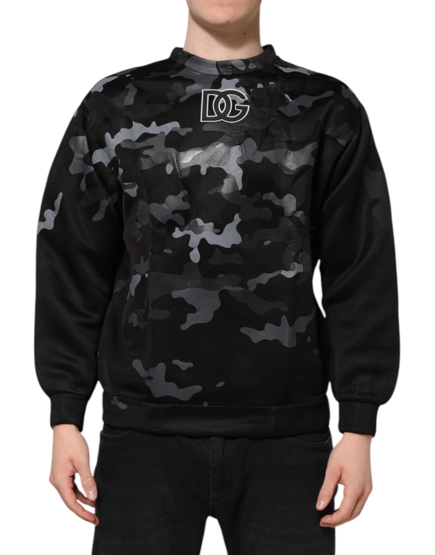 Dolce & Gabbana Black Camouflage Round Neck Sweatshirt Sweater