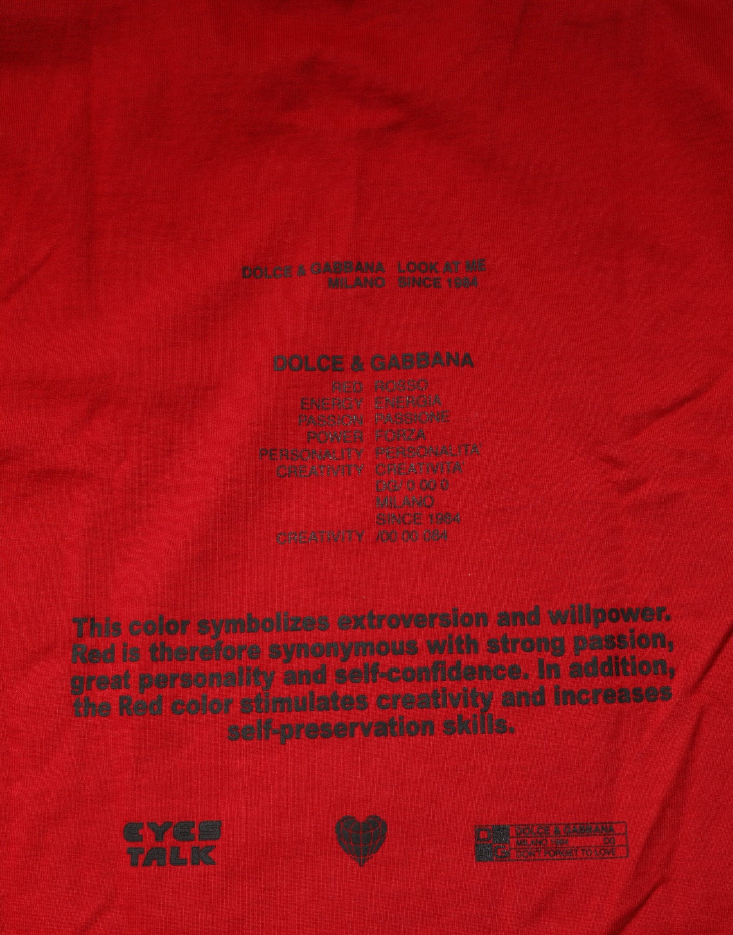 Dolce & Gabbana Red Logo Eye Print Cotton Short Sleeve T-shirt