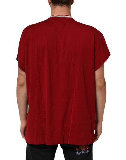 Dolce & Gabbana Maroon LogoCrown Cotton Half Sleeve T-shirt