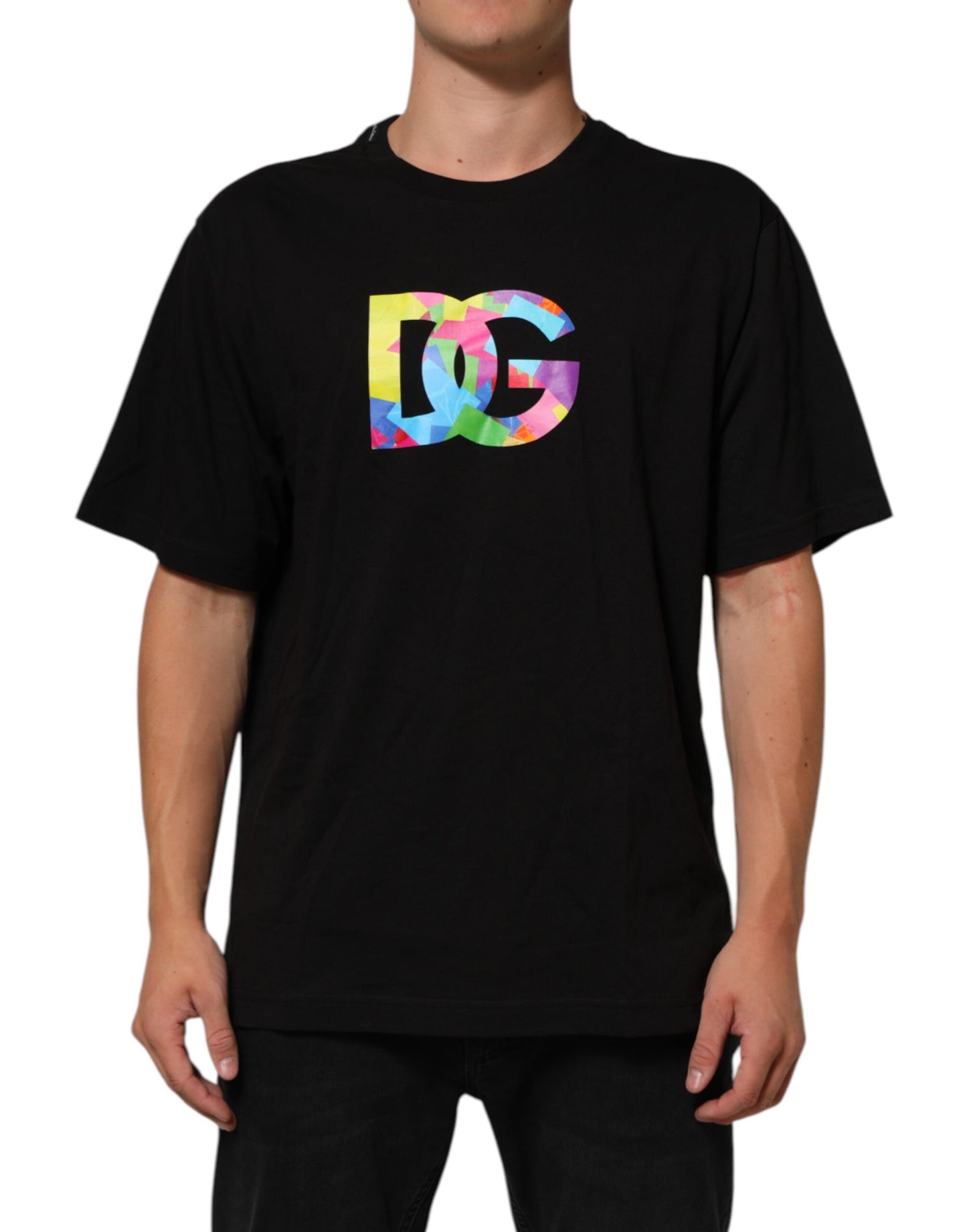 Dolce & Gabbana Black Logo Print Cotton Men Crew Neck T-shirt