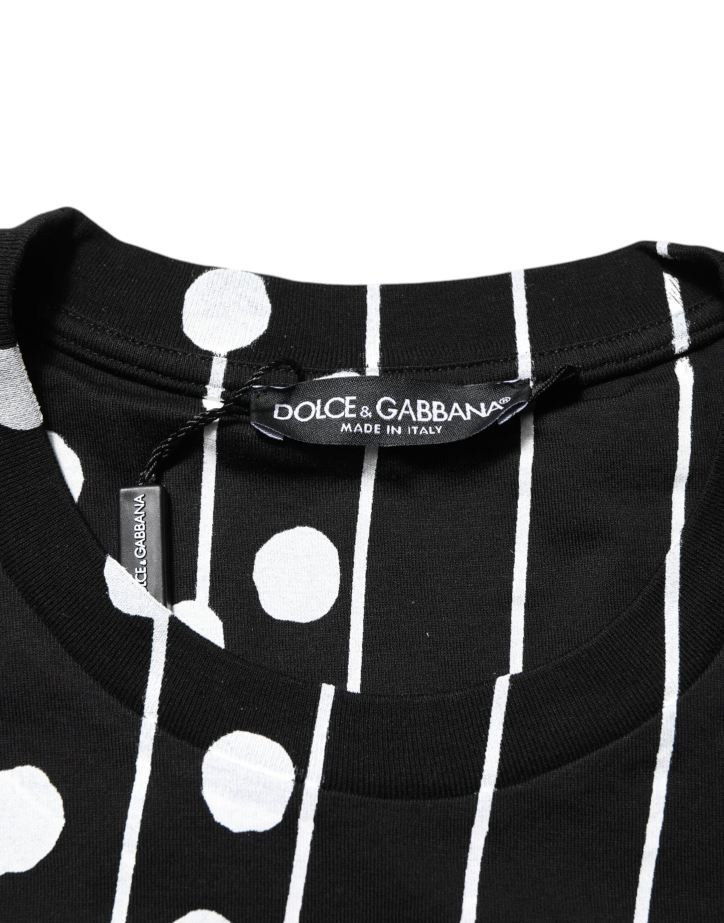 Dolce & Gabbana Black Cotton Polka Dots Round Neck T-shirt