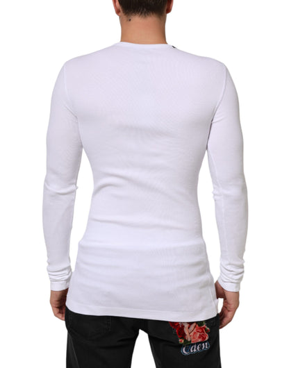 Dolce & Gabbana White Long Sleeves Button Closure T-shirt