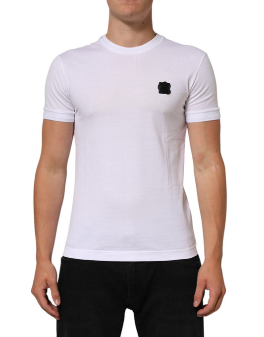Dolce & Gabbana White Cotton Logo Patch Crew Neck  T-shirt
