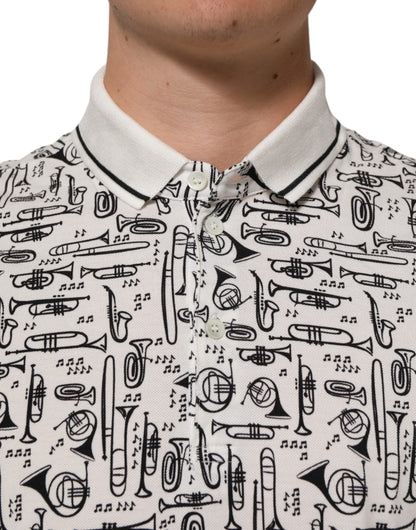 Dolce & Gabbana White Musical Print Collared Polo T-shirt