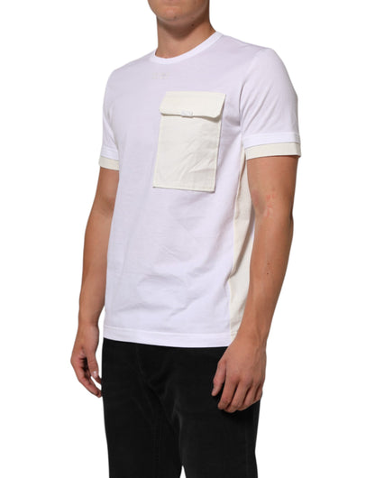 Dolce & Gabbana White Cotton Pocket Short Sleeves Men T-shirt