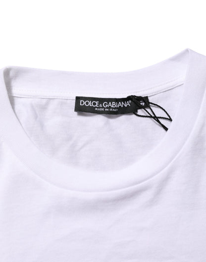 Dolce & Gabbana White Logo Print Cotton Men Crew Neck T-shirt