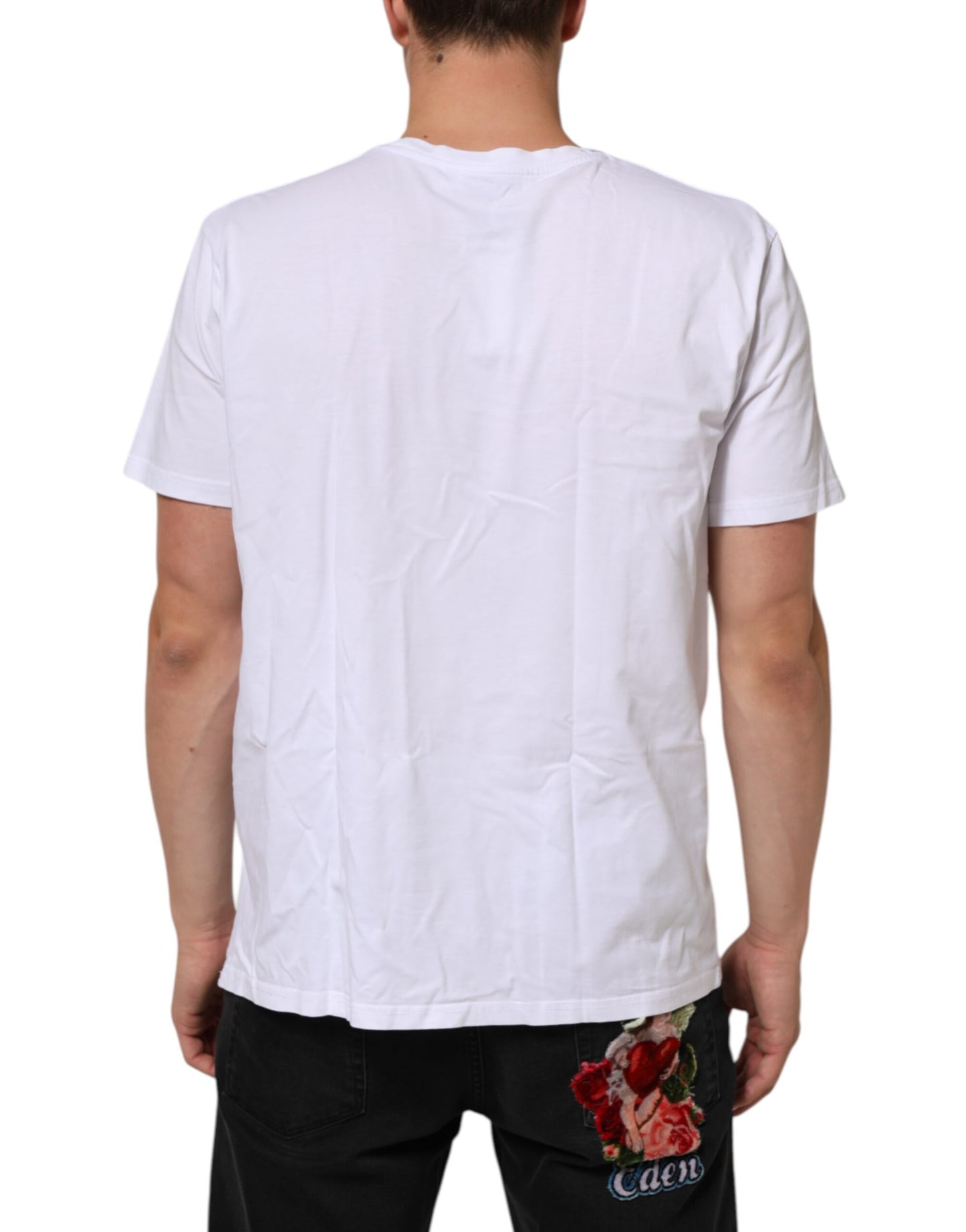 Dolce & Gabbana White Logo Print Cotton Crew Neck T-shirt