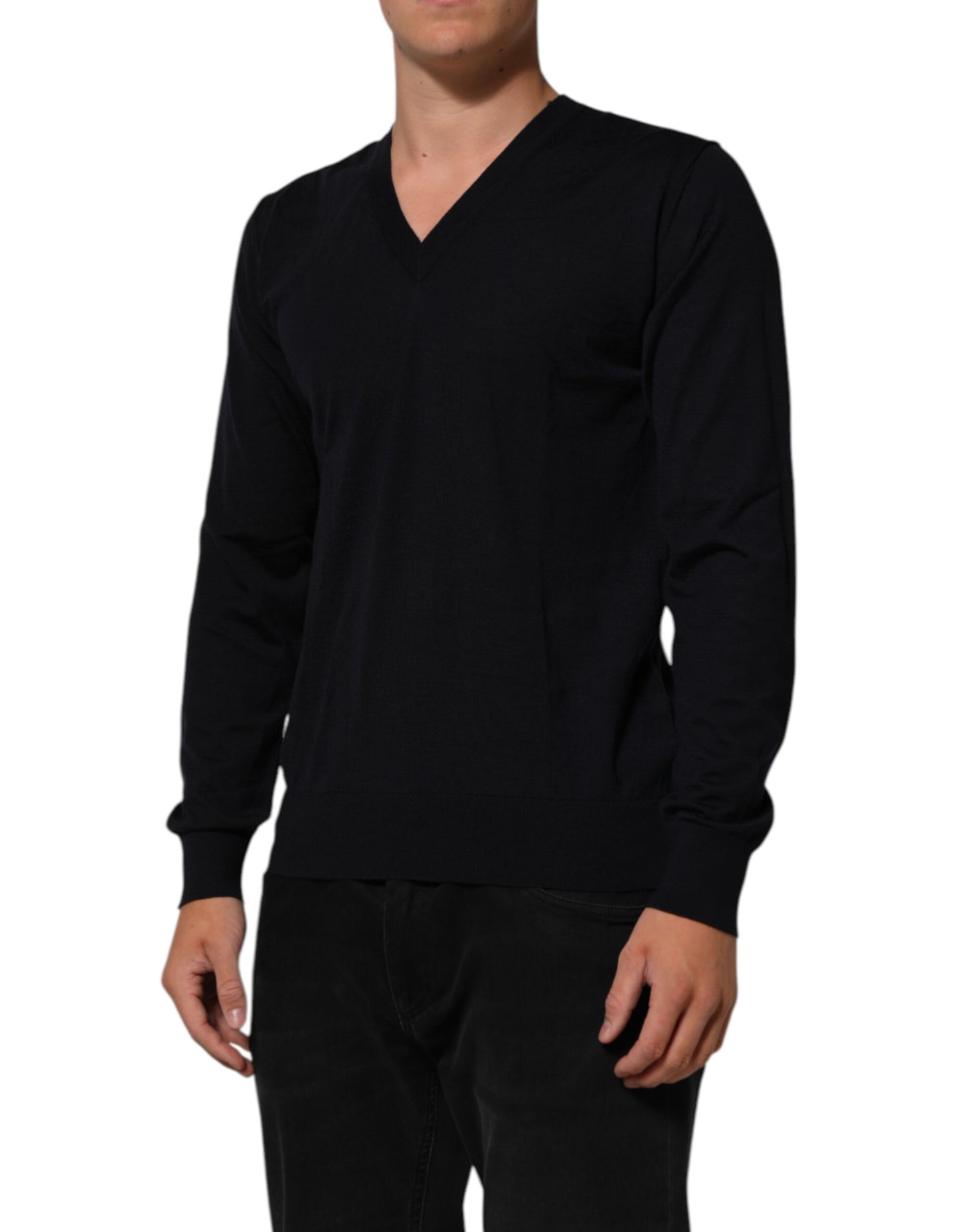 Dolce & Gabbana Black Cashmere Knit V-Neck Pullover Sweater