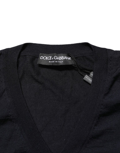 Dolce & Gabbana Black Cashmere Knit V-Neck Pullover Sweater