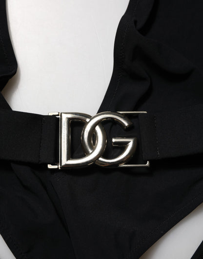 Dolce & Gabbana Black Nylon Deep V-Neck One Piece Swimwear