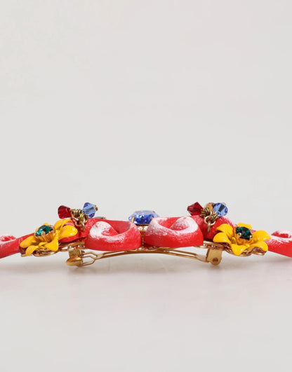 Dolce & Gabbana Multicolor Spring CARRETTO Gold Brass Crystal Hair Clip